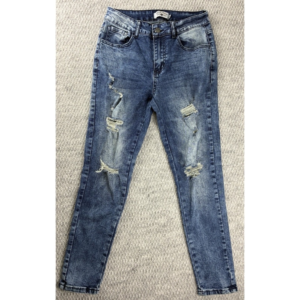 Crazy Train Skinny Jeans Womens 3/26 Blue Acid Wash Denim Whiskered Distressed
